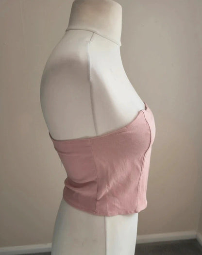 Boohoo Light Pink Structured Zip Back Corset Top NWT Size 12