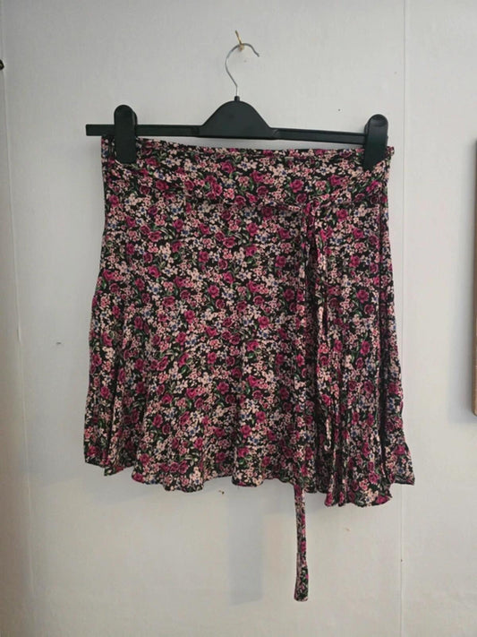 New Look Multi-Coloured Floral Flared Mini Skirt with Belt Size 10