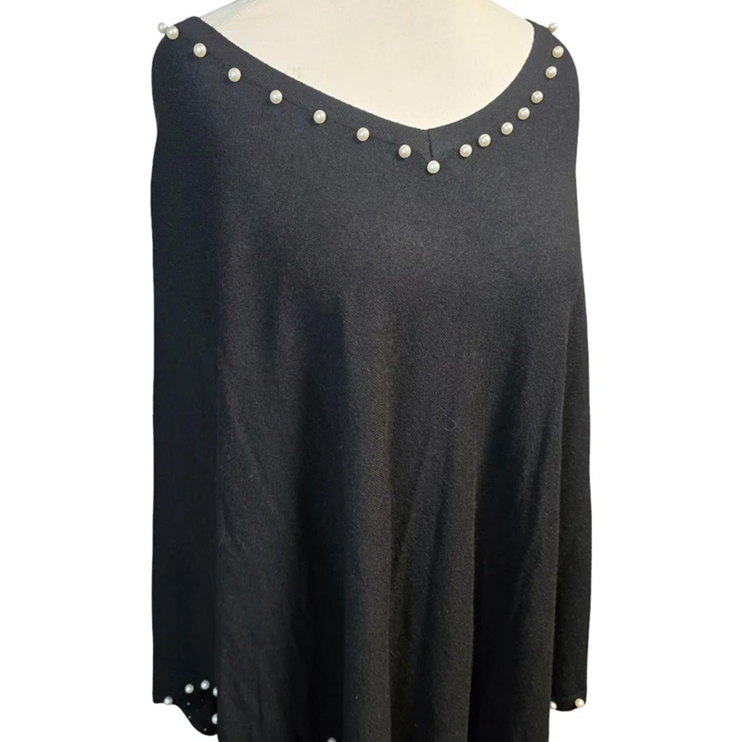 Frank Usher Poncho Black Size 16–22 Pearl Detail / Layering