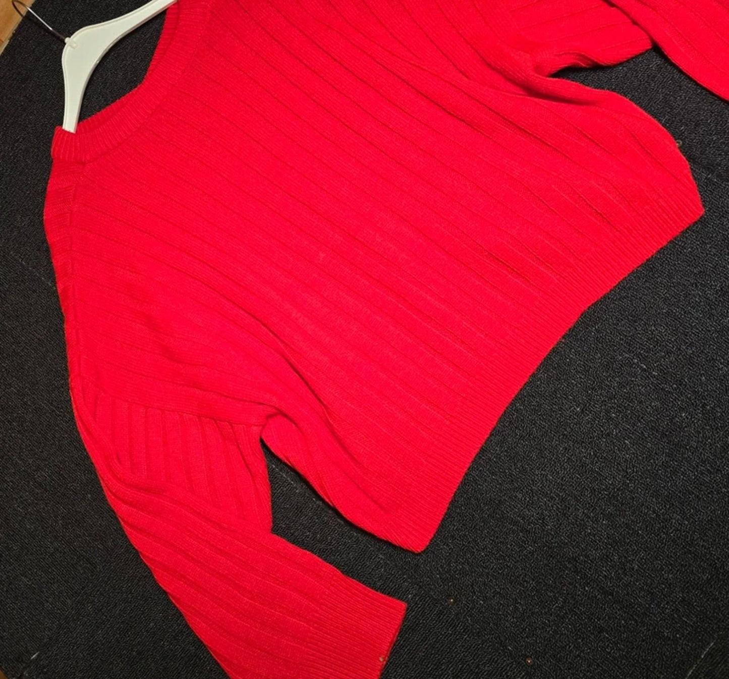 Topshop Red Ribbed Knit Jumper Size 16 Oversized V-Neck Slouchy Fit