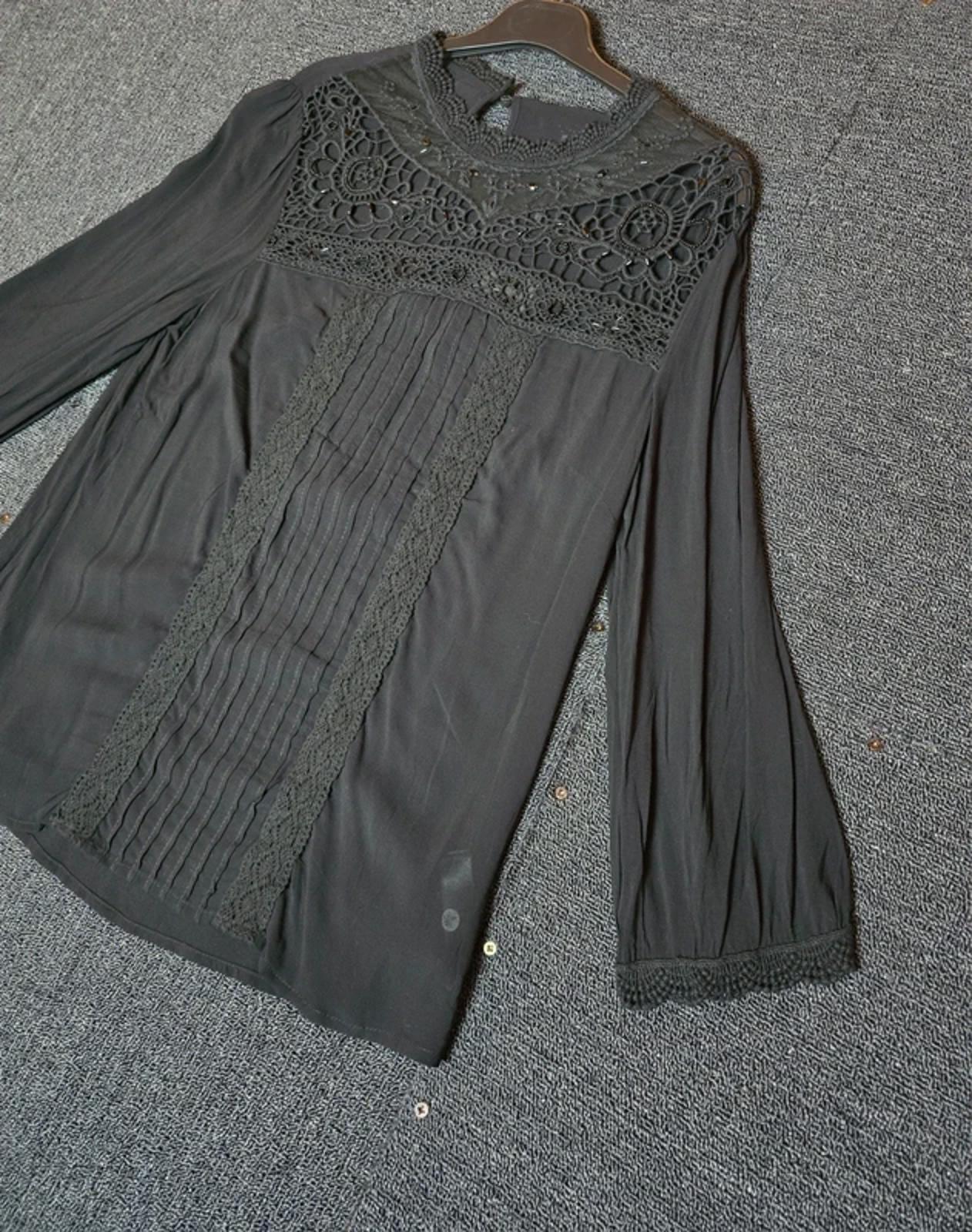 Monsoon Blouse Black Size 12 Lace 3/4 Sleeves New Work Formal