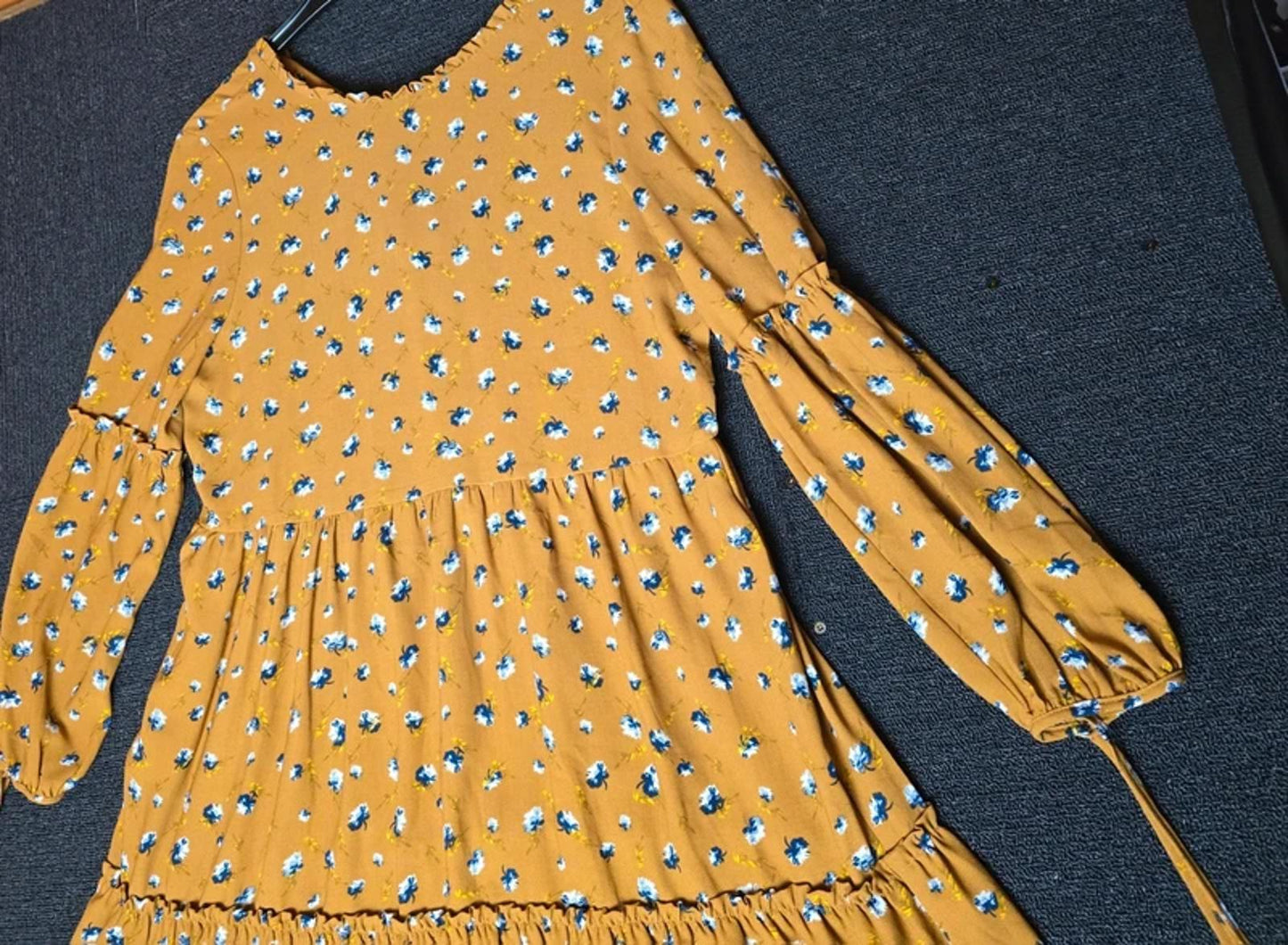George Mustard Floral Midi Dress Size 12 Long Sleeve Floaty Style