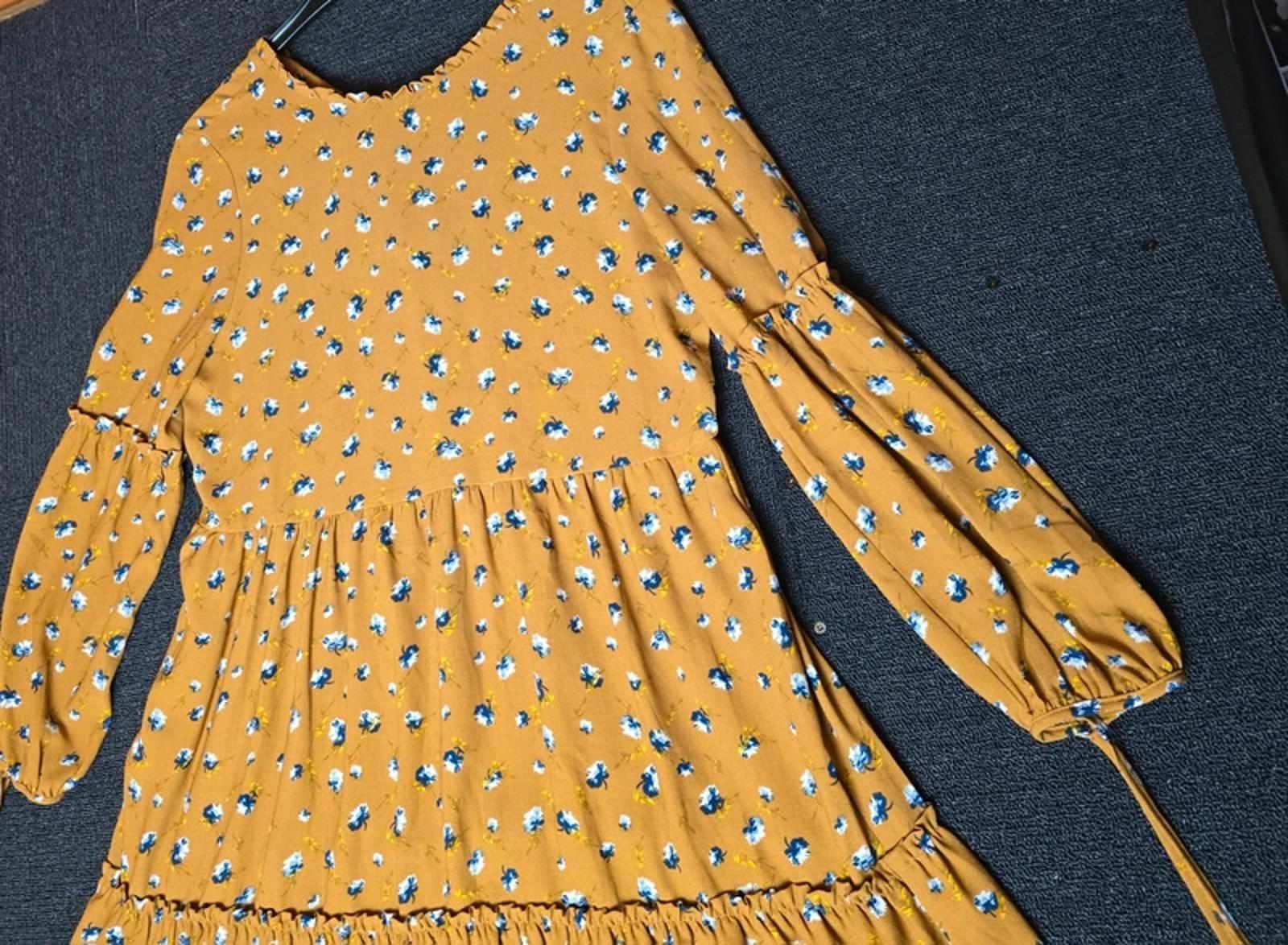 George Mustard Floral Midi Dress Size 12 Long Sleeve Floaty Style