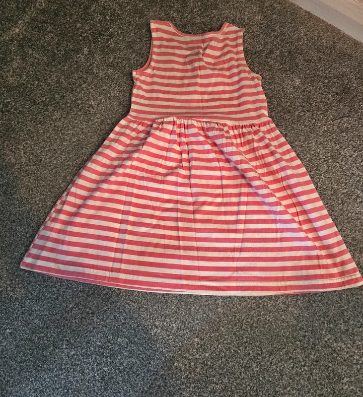 Nutmeg Girls Pink & White Striped Sleeveless Cotton Summer Dress Size 5-6 Years