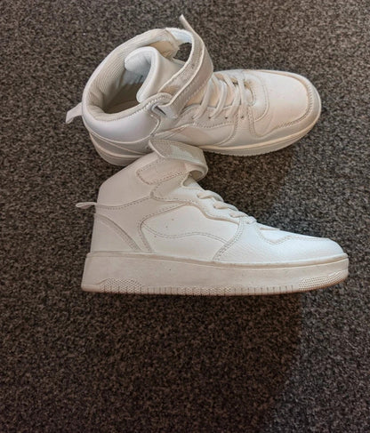 Primark Girls White High Top Trainers Velcro & Lace Up UK Size 1