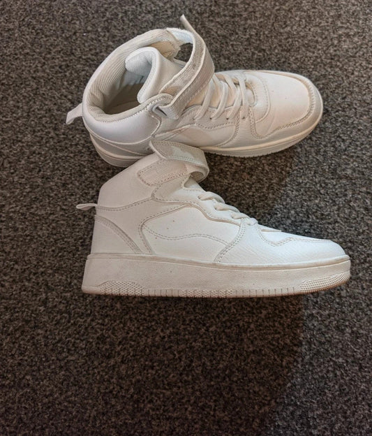 Primark Girls White High Top Trainers Velcro & Lace Up UK Size 1
