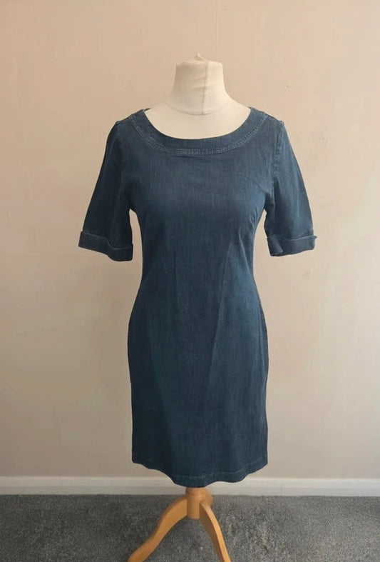 Boden Denim Blue Round Neck A-Line Knee Length Dress Size 12 Regular