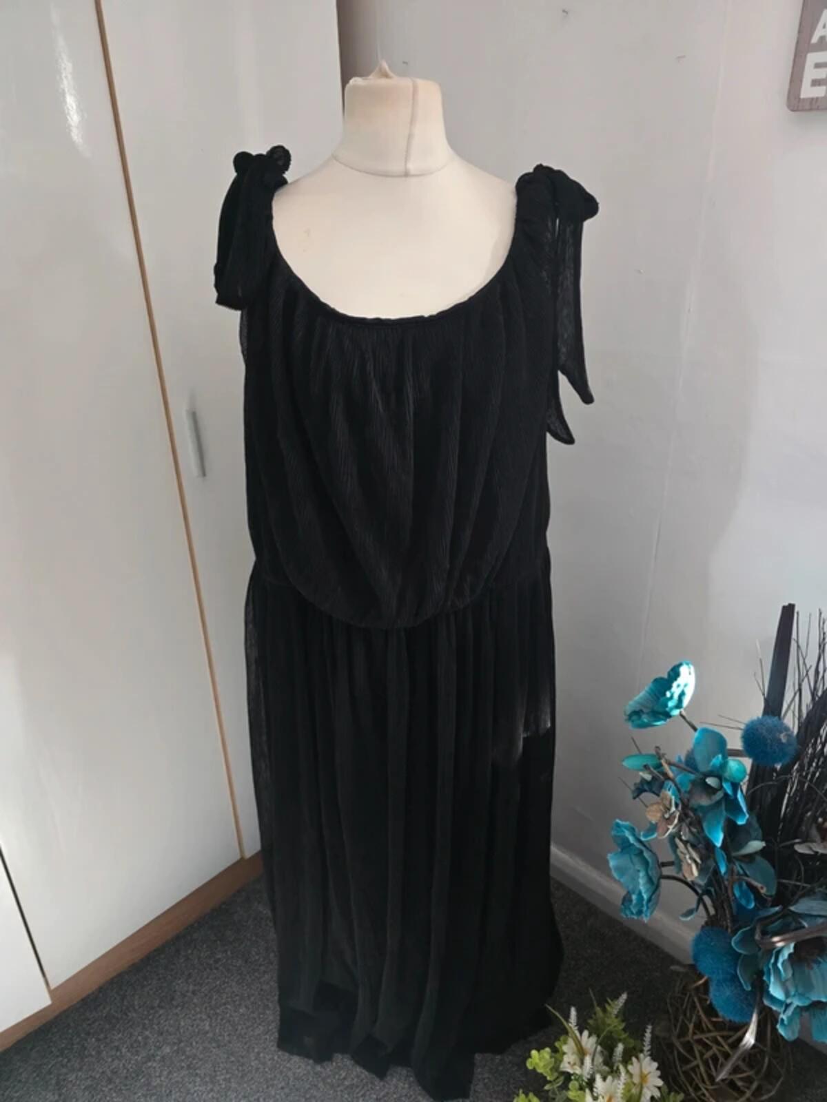 Next Black Sleeveless Shoulder-Tie Ribbed Maxi Dress Size 26