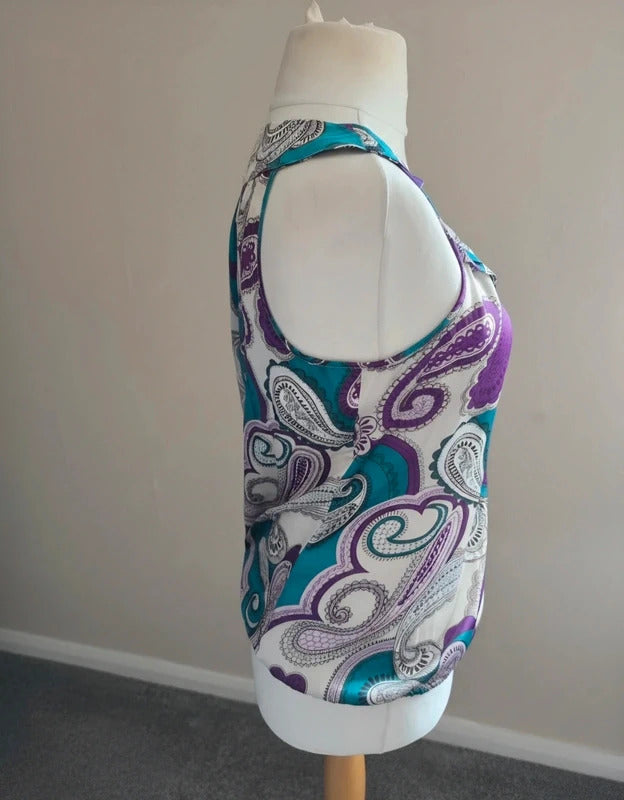 Wallis NWT Sleeveless Blouse Top  Size 10/12 Green Purple White Gem Embellished