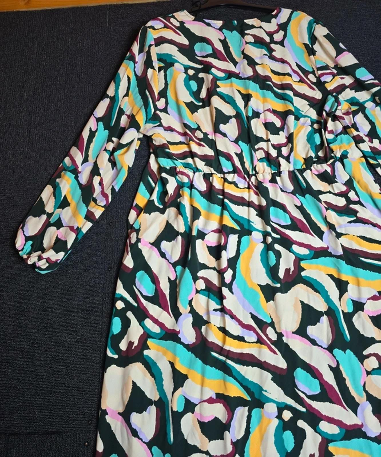 Tu Abstract Print Midi Dress Multicolour Size 22 Ruched Front Slit