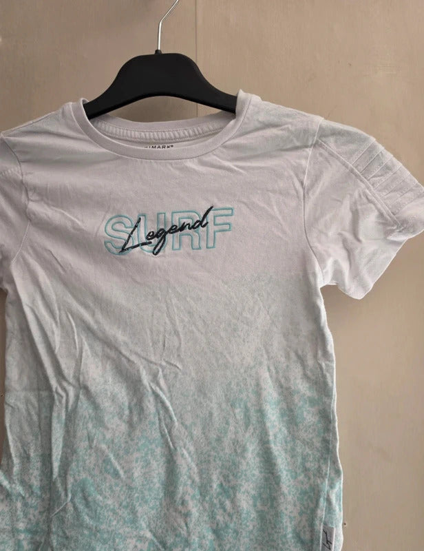 Primark Boys White & Mint Green Patterned Cotton T-Shirt Age 6-7 Yrs