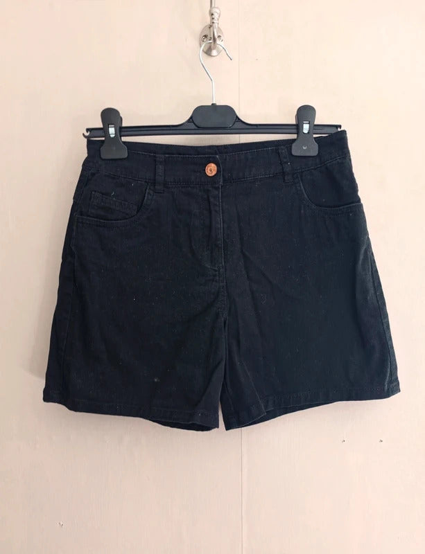 F&F Girls Black High Waisted Flared Leg Denim Shorts Button Fly Age 13-14 Years
