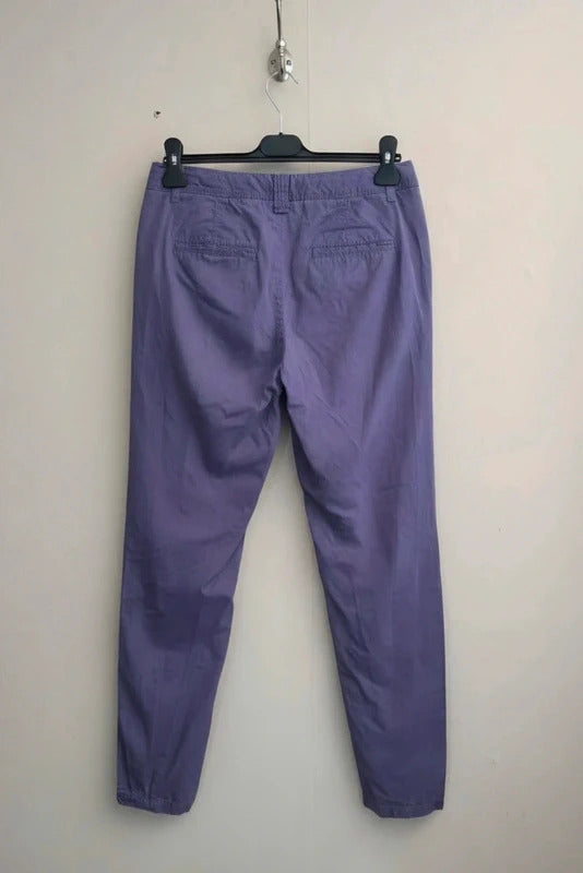 M&S Purple High Waisted Slim Leg 100% Cotton Cargo Trousers Size 8
