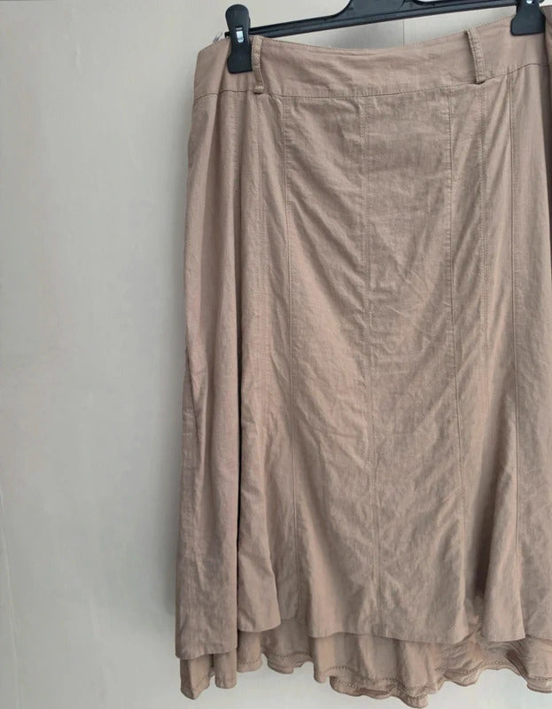 Steilmann Beige 100% Cotton Layered Flared Midi Skirt Zip Back W33" Size  14-16