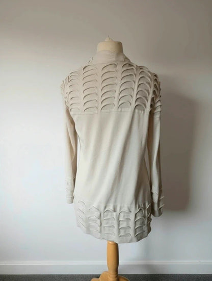 Primark Beige Open Front Longline Cardigan Sheer Detail Size 14