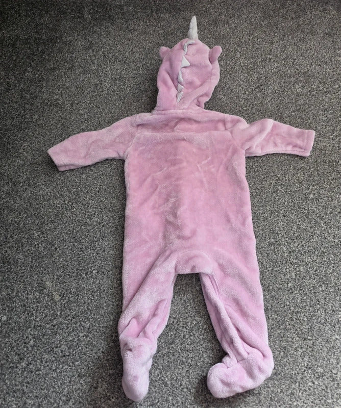 Bluezoo Baby Girls Pink Fluffy Fleece Unicorn Hooded All-In-One Sleepsuit 3-6 Months