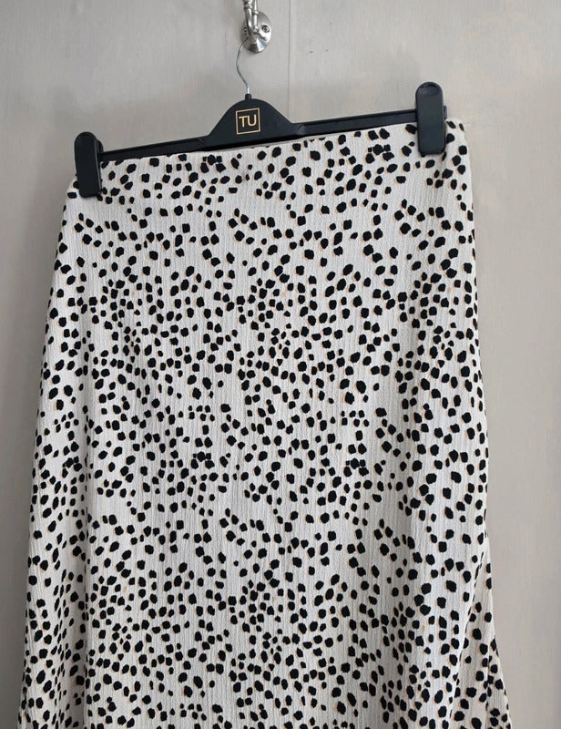 George Cream & Black Animal Print Ruched Front Front-Slit Midi Skirt Size 20