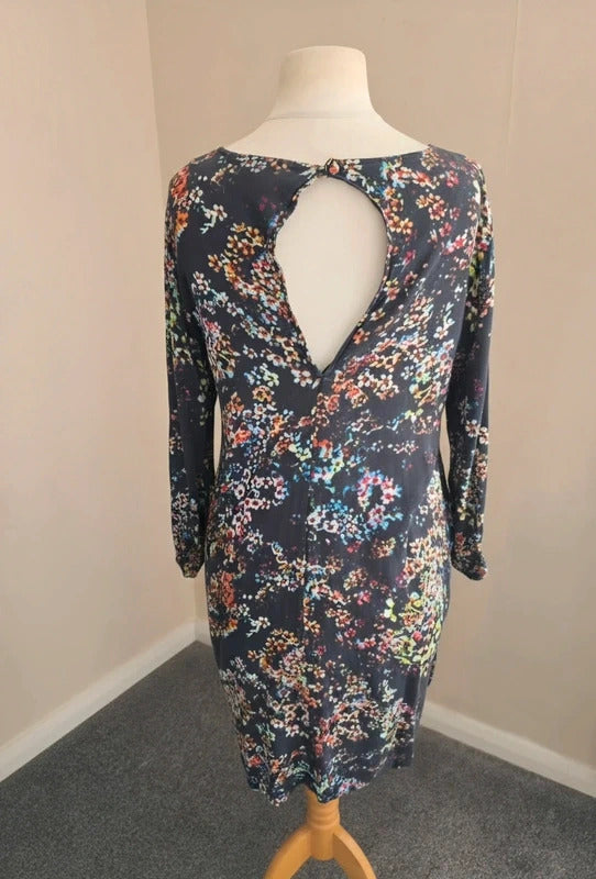 & Other Stories Women's Black Multicoloured Floral 3/4 Sleeve Mini Dress Size 10