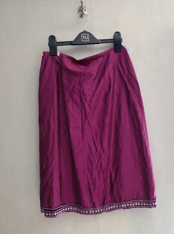 Vintage Betty Barclay Purple Beaded Hem Linen Blend Midi Skirt Size 10