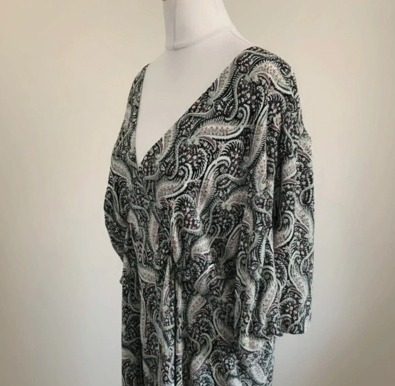 FatFace "Copper & Black" Green Multi Patterned Midi Dress Size 24