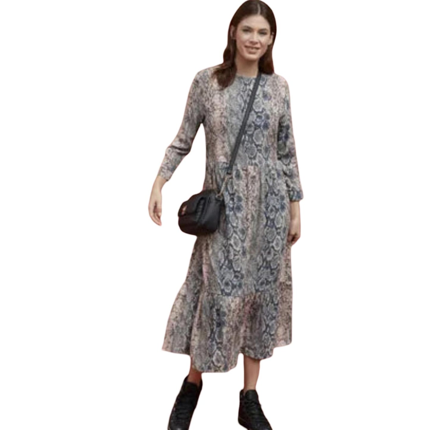 Next Beige & Blue Snakeskin Print Midi/Maxi Dress – Size 16 – 100% Viscose