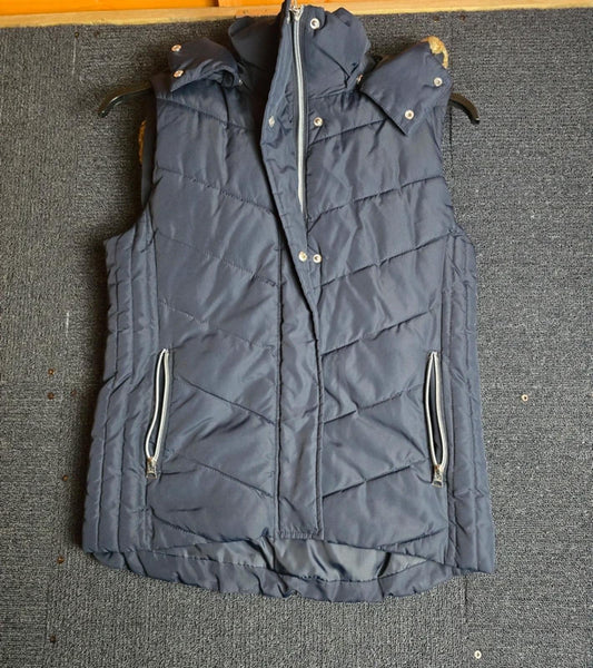 H&M Logg Black Puffer Gilet Size 10 Detachable Faux Fur Hood