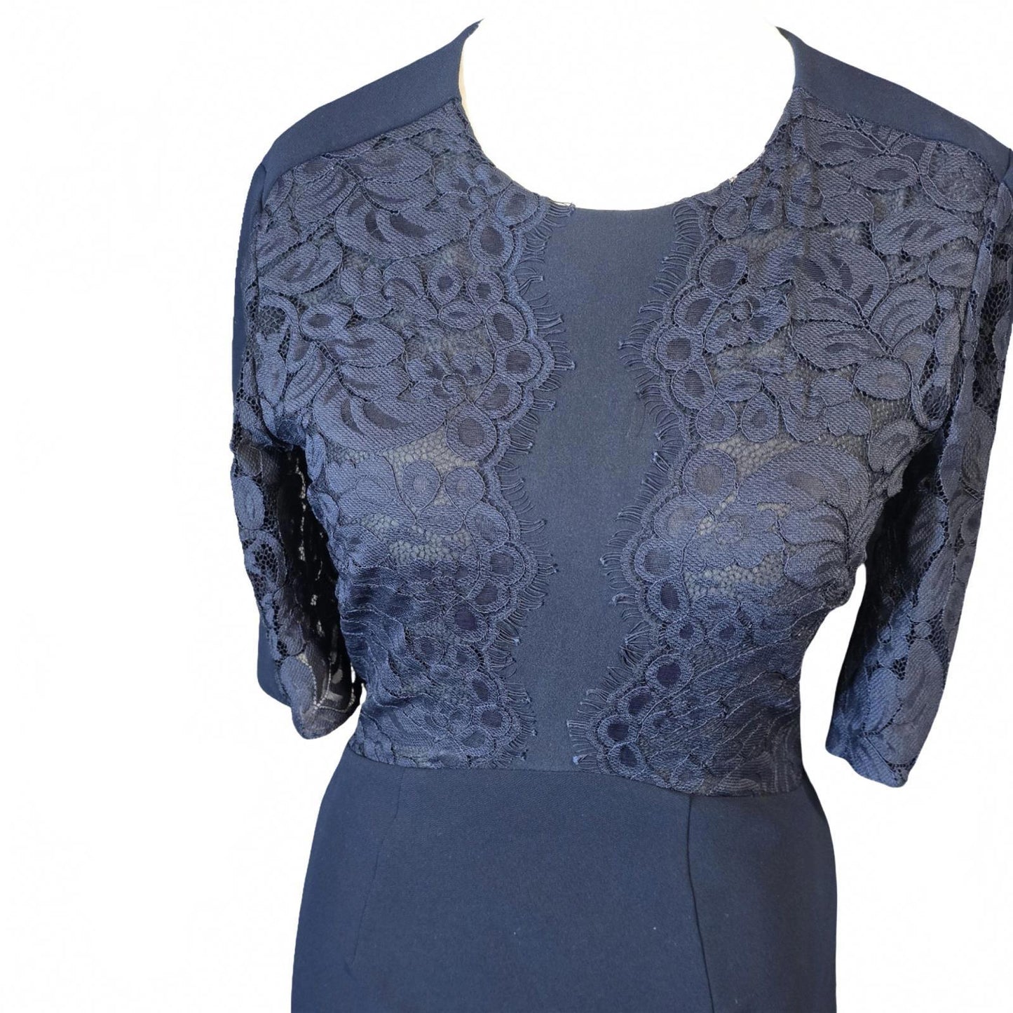 Whistles Navy Lace Fit & Flare Midi Dress – Size 10