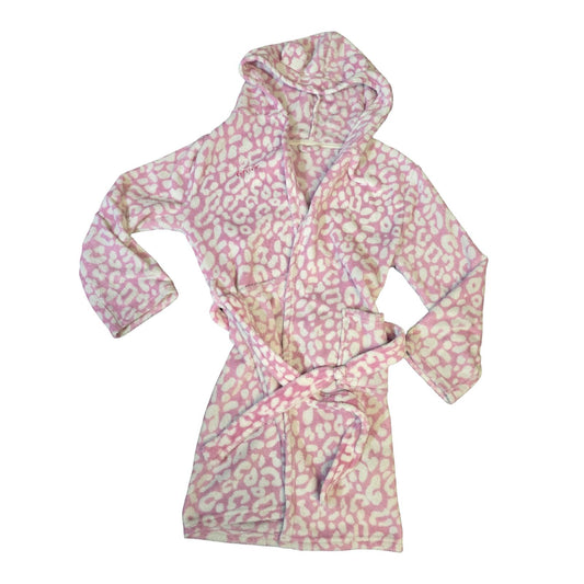 Girls Pink Leopard Print Hooded Dressing Gown – Age 10–11 – Embroidered “Grace”