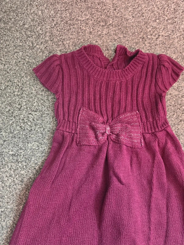 Dunnes Stores Baby Girls Purple Knitted Bow Dress 6-9M