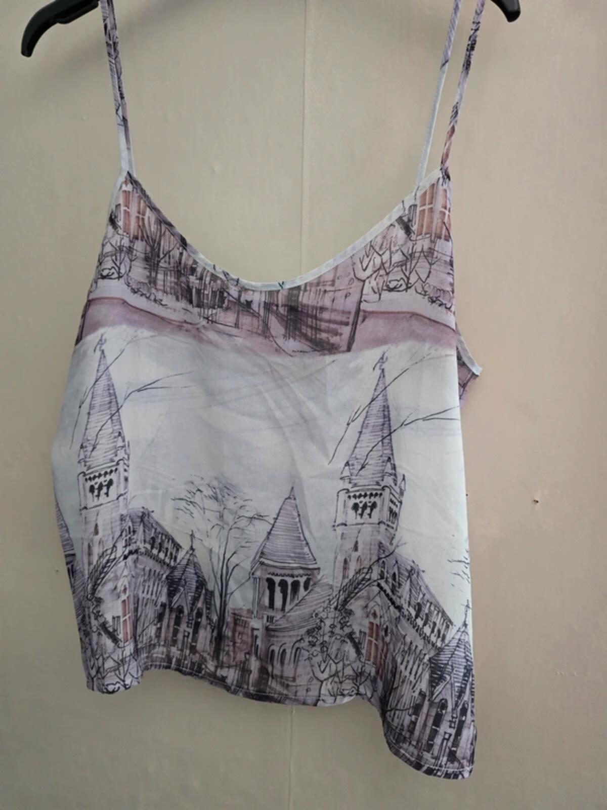 American Apparel 'Chiffon' Architecture Sketch Sheer Cami Top Size M Size 10-12