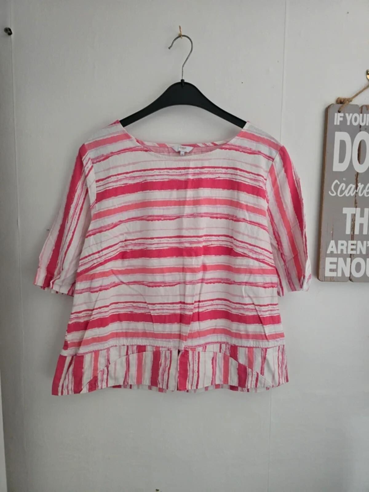 Cotton Traders Pink & White Striped Short Sleeved Top - Size 14
