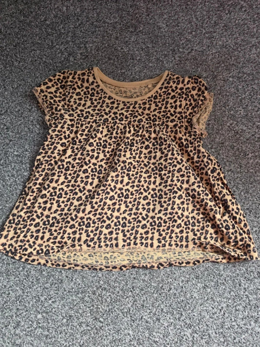 Next Girls Beige Leopard Animal Print Short Sleeve T-Shirt Age 3-4 Years
