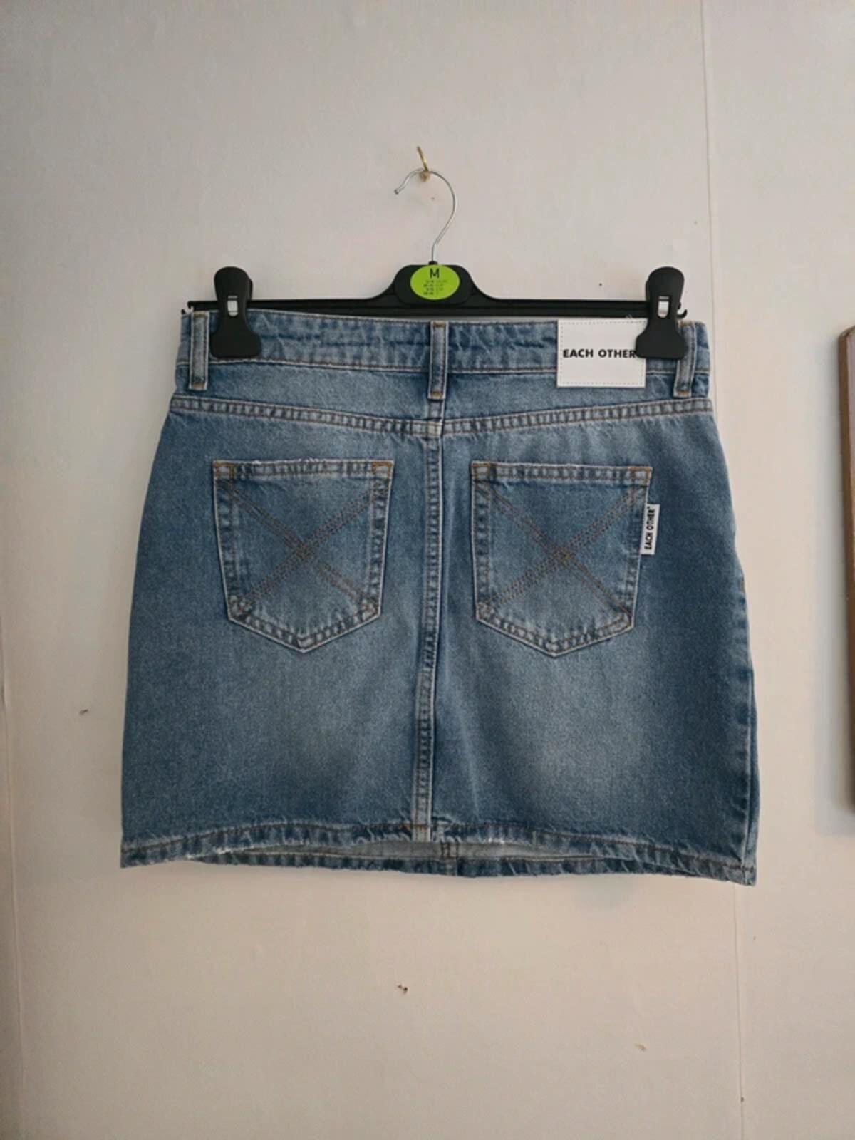 Each Other Mid-Wash Denim Embroidered Mini Skirt  L Fits Size 10-12