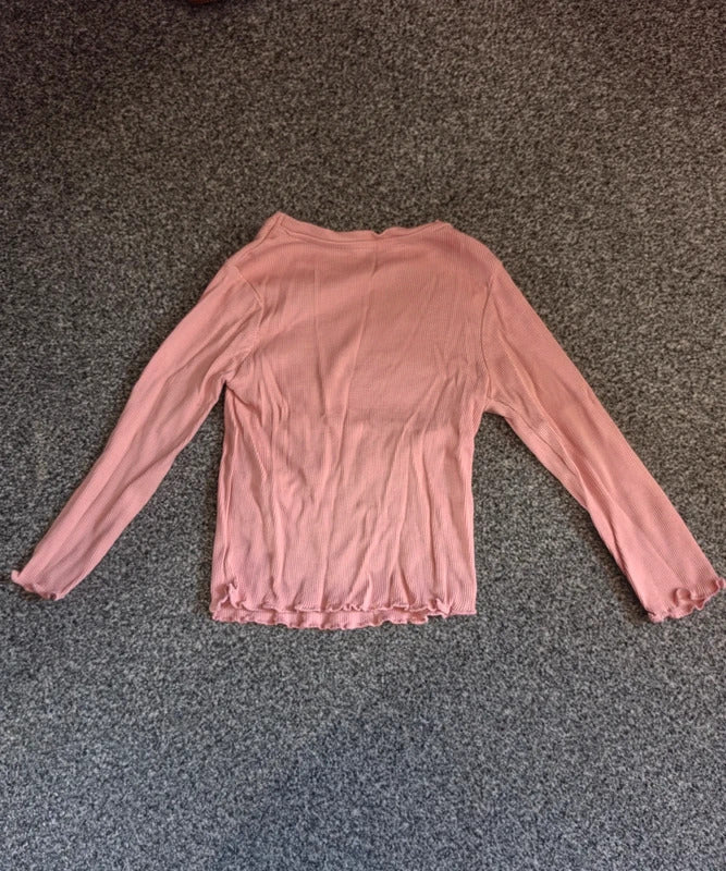 George Girls Pink Ribbed Long Sleeve Top Lettuce Hem – Age 2–3 Years