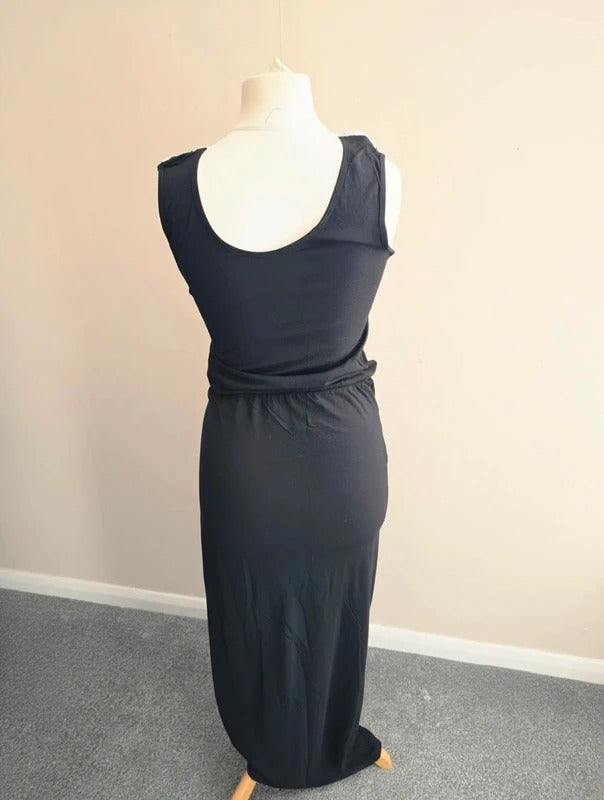 Primark Women's Black & Cream Crochet Yoke Bodycon Maxi Dress Size 10