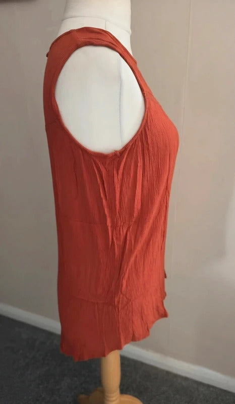 F&F Burnt Orange Floral Embossed Sleeveless Vest Top Size 10
