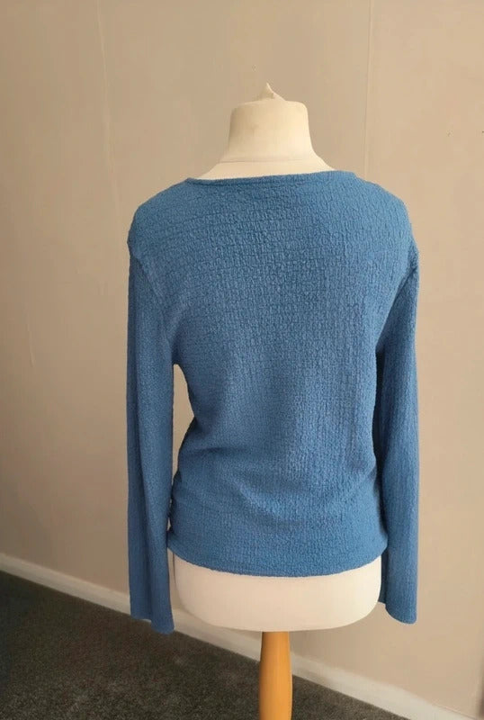 Nutmeg Blue Textured Knot-Front Long-Sleeved Top Size 18