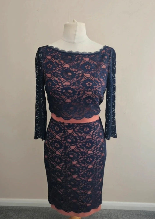 Boden New with Tags Navy Lace Nude Lining Sheer 3/4 Sleeve A-Line Dress Size 10