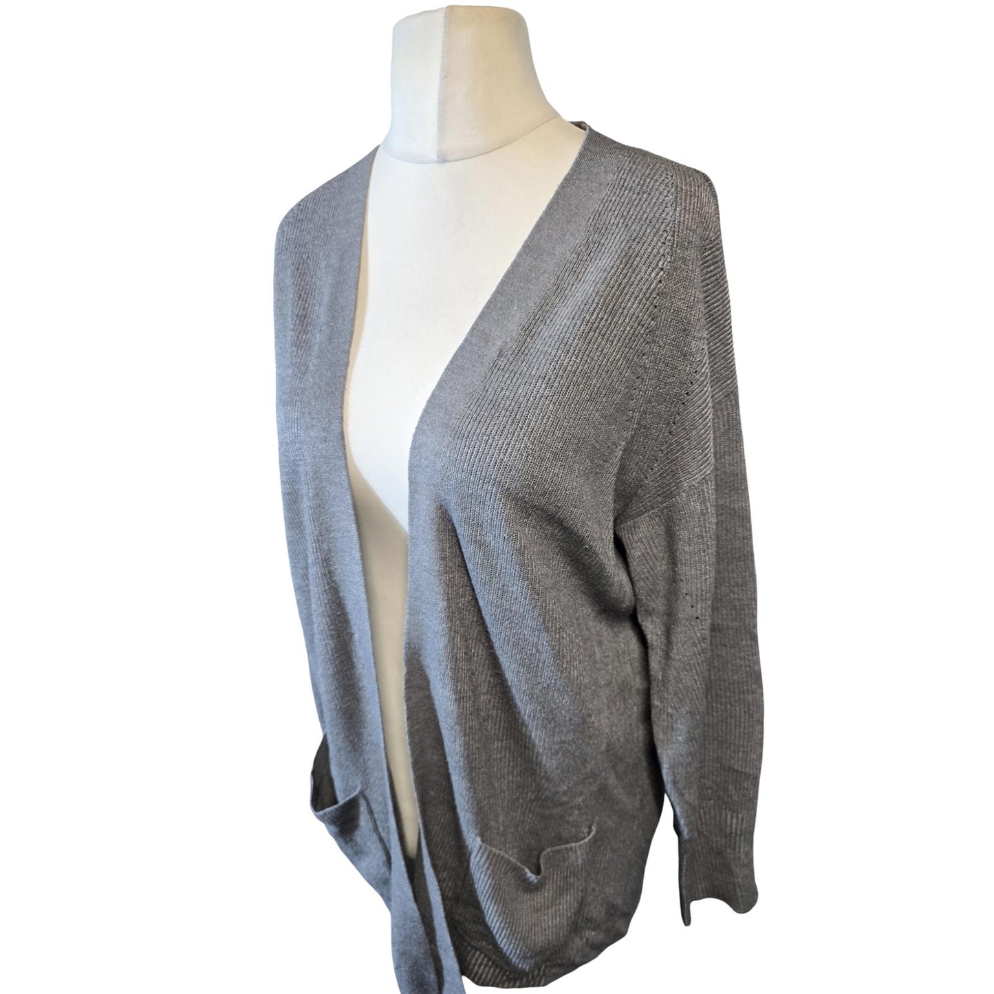 Next Grey Ribbed Open-Front Cardigan  Long Sleeve  Size 12/14