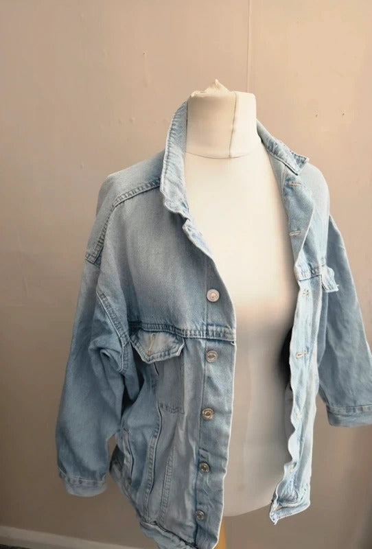 H&M Light Wash Oversized Denim Trucker Jacket Euro S (Fits UK Size 10–16)
