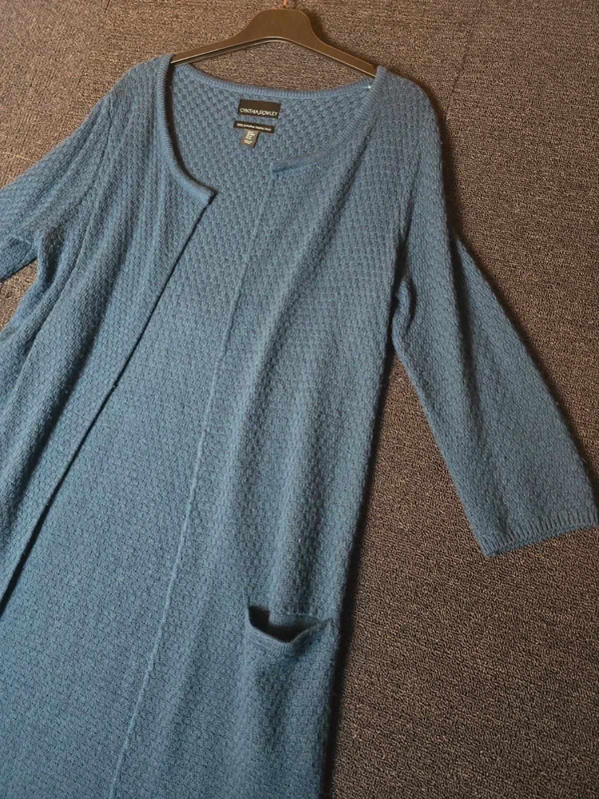 Cynthia Rowley blue midi knitted cardigan 100 merino wool M size 12/14