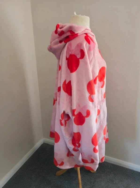 Custard London Pink & Red Minnie Mouse Fleece Lounge Hoodie Jumper One Size