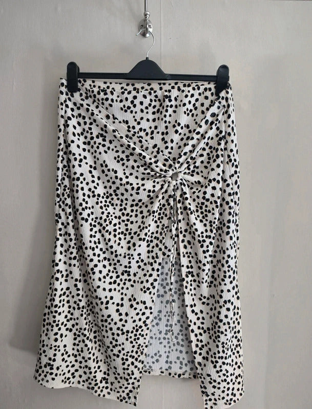 George Cream & Black Animal Print Ruched Front Front-Slit Midi Skirt Size 20