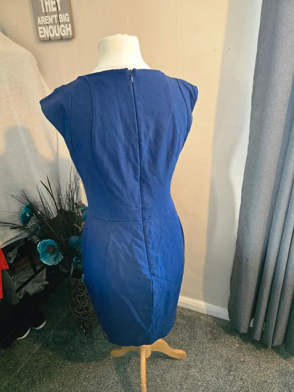 French Connection Blue Short Sleeved A-Line Knee Length Dress Size 14