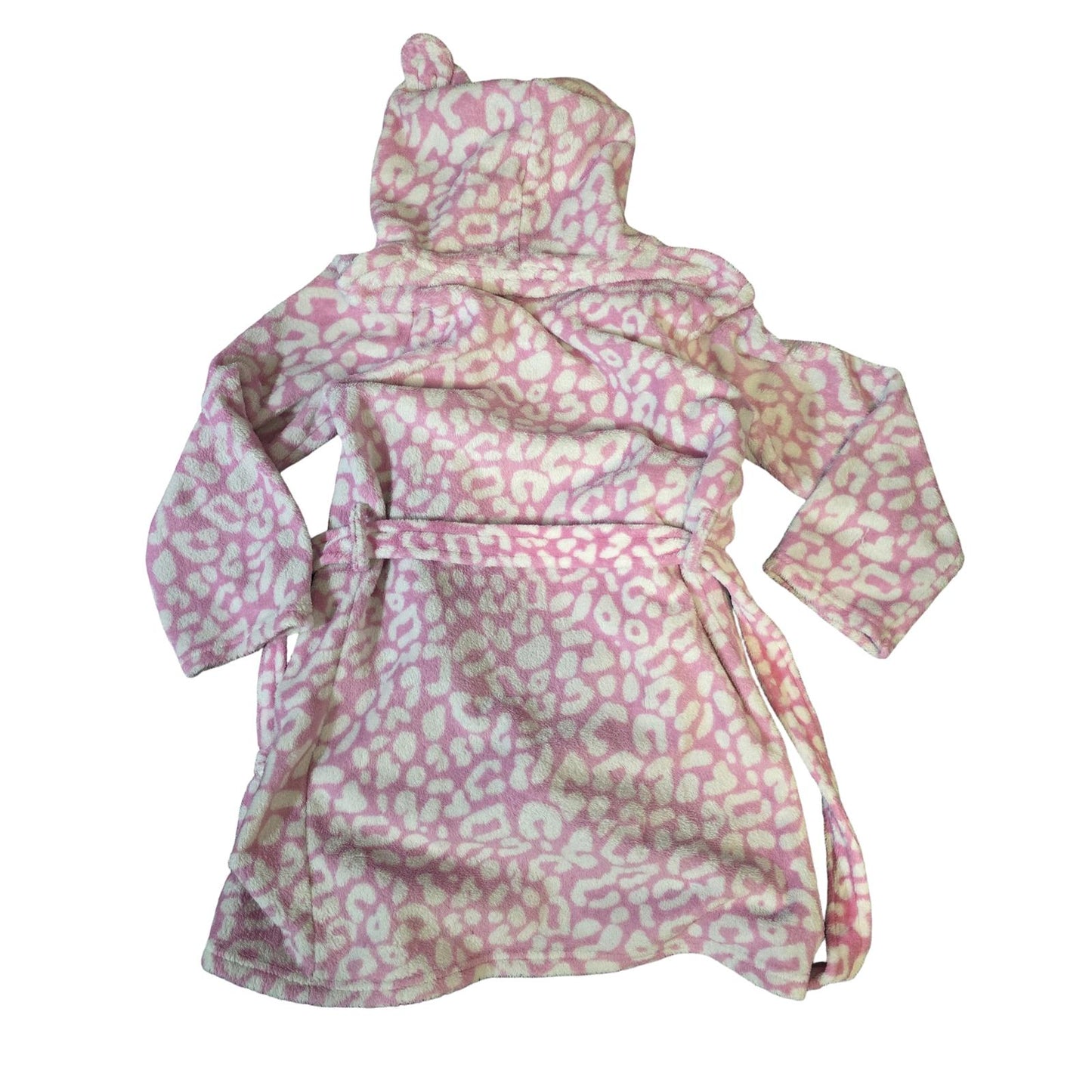 Girls Pink Leopard Print Hooded Dressing Gown – Age 10–11 – Embroidered “Grace”