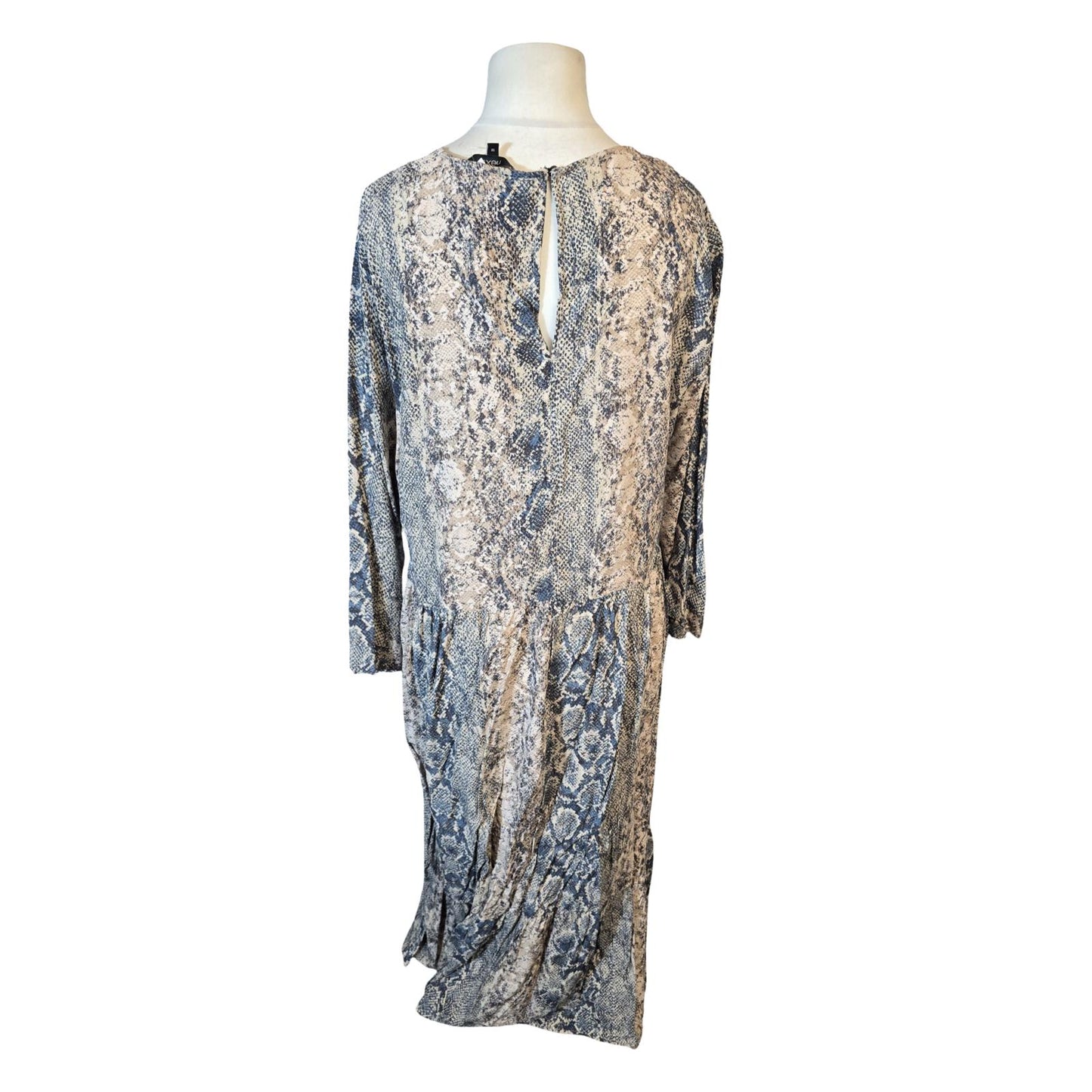 Next Beige & Blue Snakeskin Print Midi/Maxi Dress – Size 16 – 100% Viscose