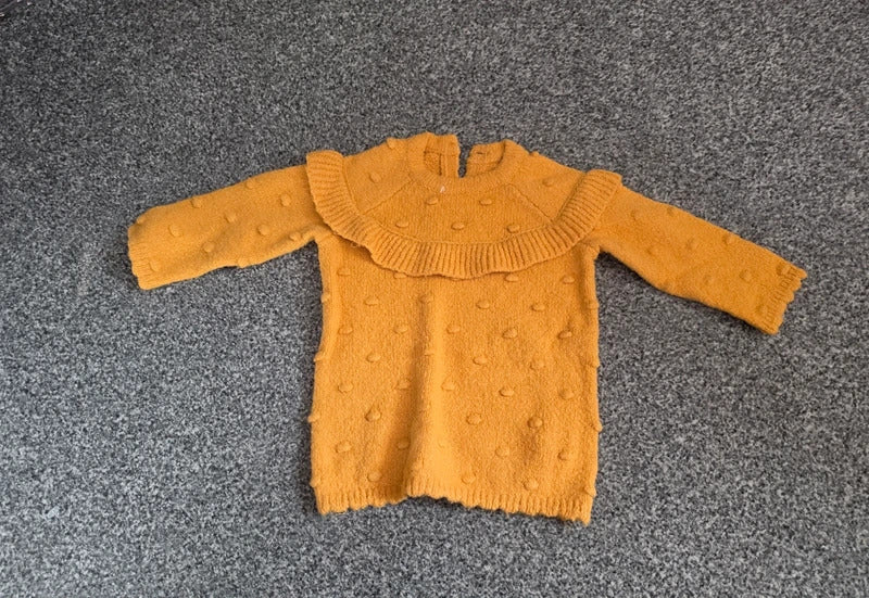 George Baby Girls Mustard Yellow Bobble Knit Frill Jumper  3-6 Months