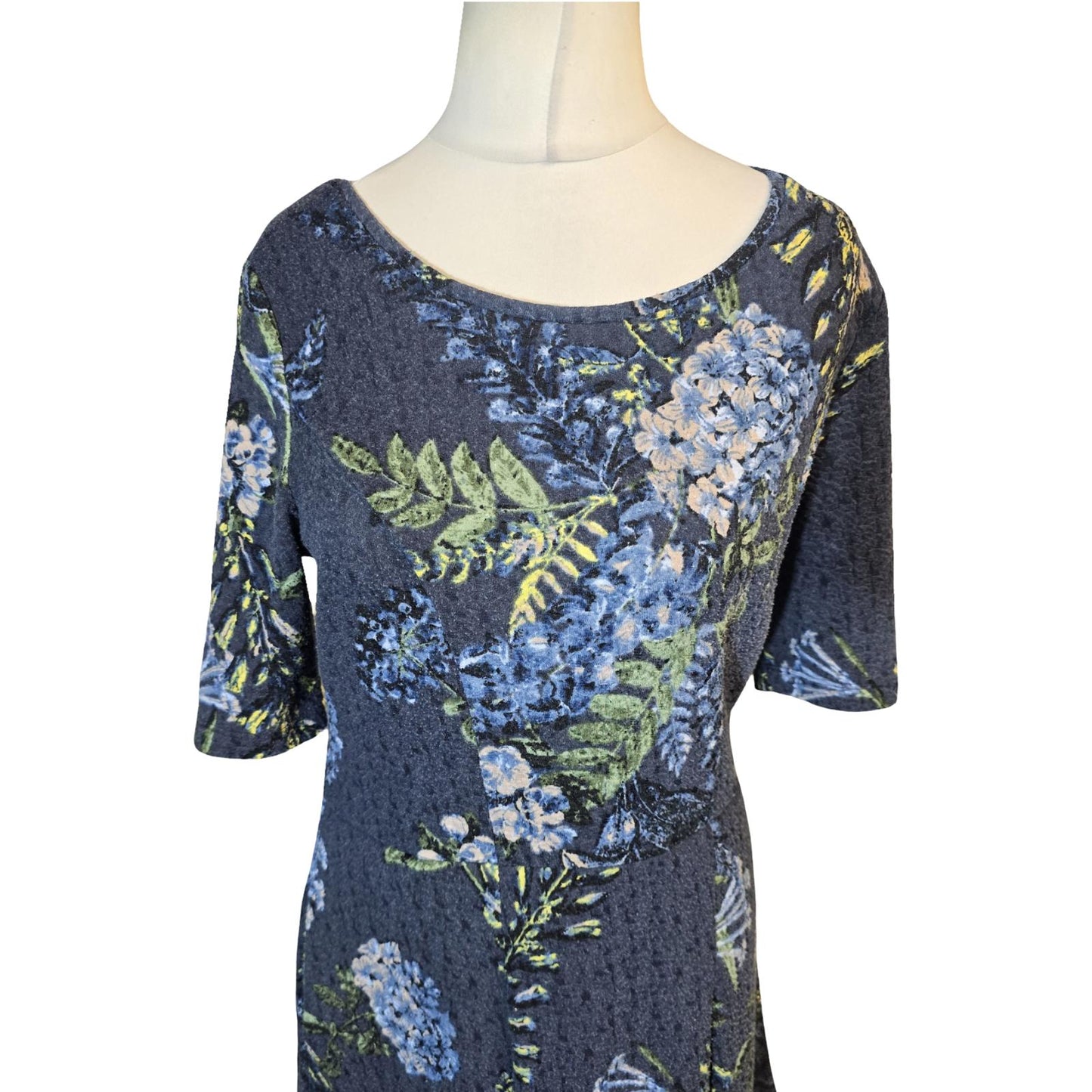 Next Navy Floral Textured Dress – Size 14 – Knee Length