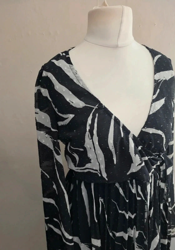 ASOS Monochrome Flare Dress with Sheer Sleeves  Size 12