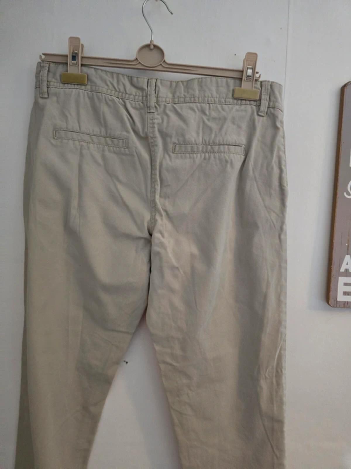 Next Ladies Beige Cotton Slim Leg Chino Trousers Size 10 Long